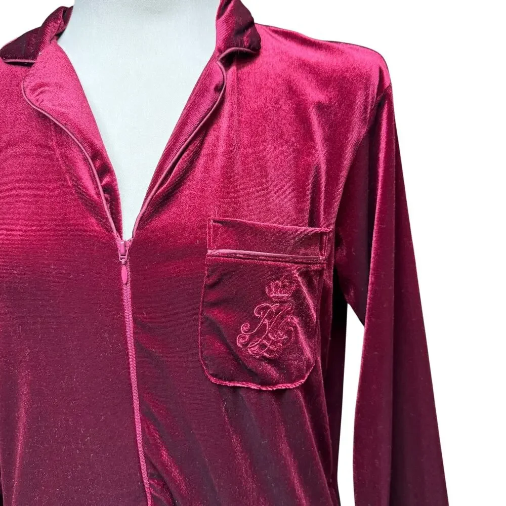 Lauren Ralph Lauren Long Velour Robe Full Zip Burgundy Small
